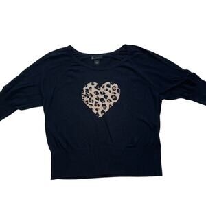 Lane Bryant Cotton Blend Black Short Sleeve Sweater Animal Print Heart, Size 18